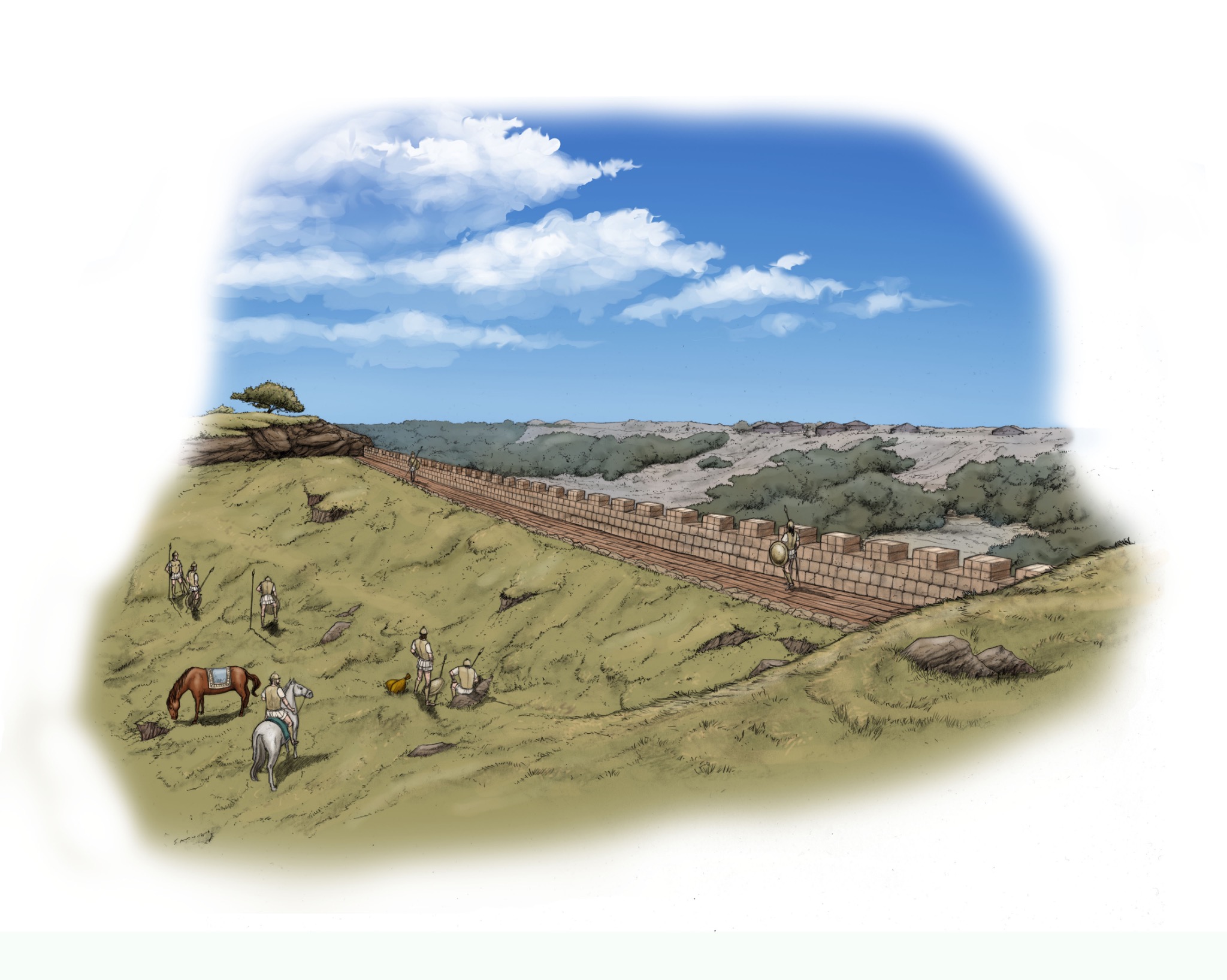 Illustrazione ricostruttiva delle mura nel paesaggio
